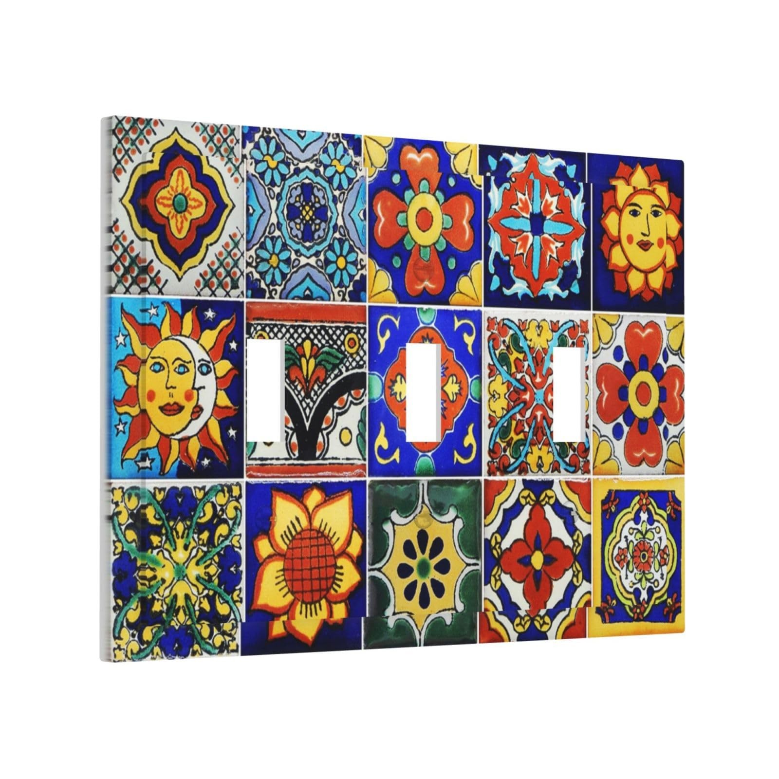 Traditional Colorful Talavera Mexican Spanish Moroccan Tiles 3 Gang Wall Plat…