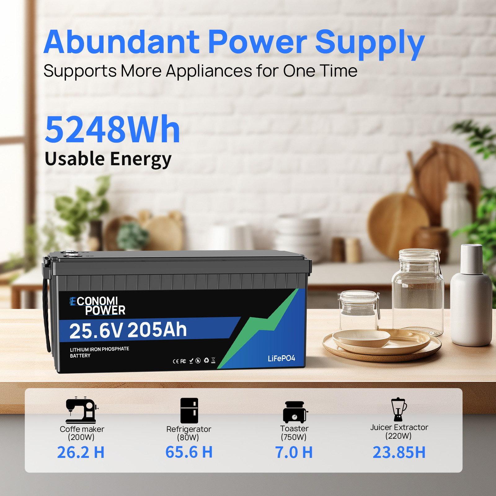 25.6V 205Ah LiFePO4 Battery 5.2kWh 200A BMS Bluetooth | RV Solar Marine Off-Grid