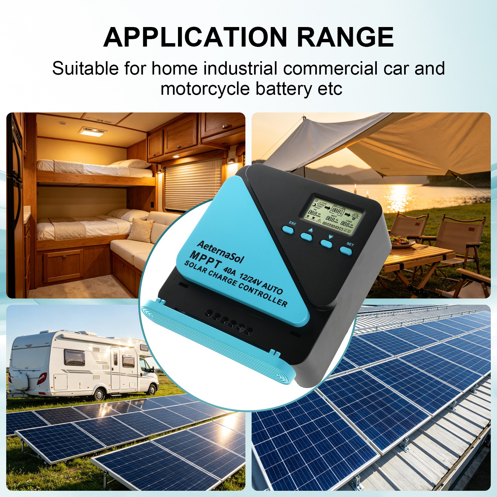 40A Solar Charge Controller 12V/24V Auto MPPT with USB(5V3A) Display Regulator
