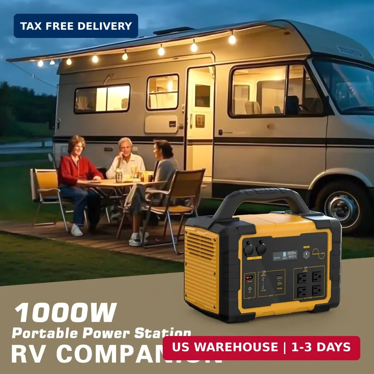 1000W Portable Power Station 1024Wh LiFePO4, (2000W Peak) Backup Battery, Solar