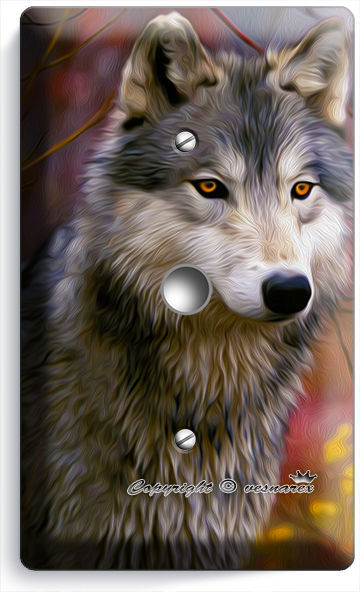 GRAY WOLF WOODS FOREST LIGHT DIMMER VIDEO CABLE WALL PLATE COVER HOME ROOM DECOR
