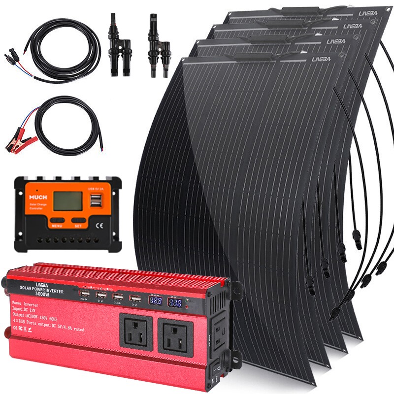 100-400W Flexible Solar Panel Mono 12V Home Camping RV Battery Charge w/Inverter