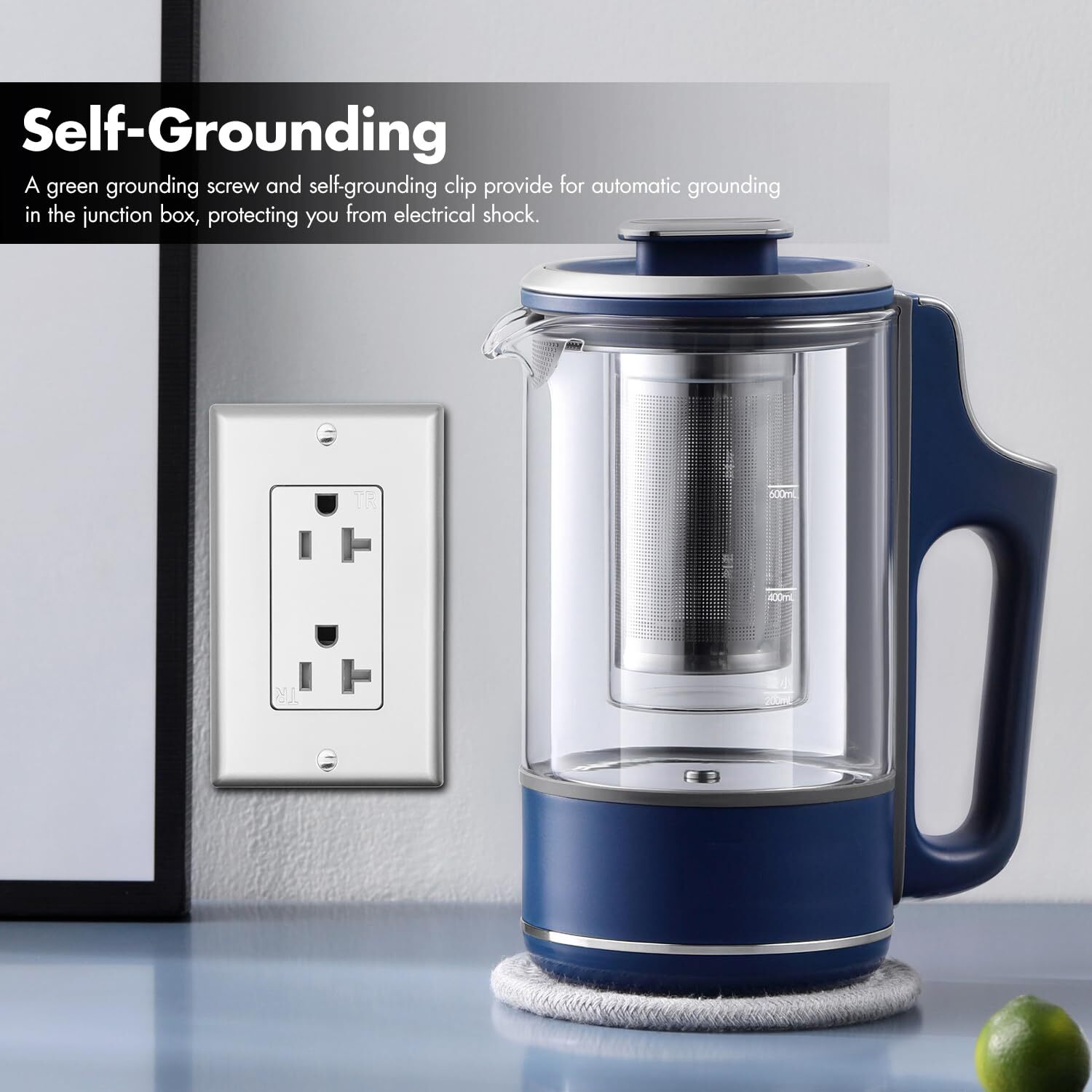Decorator Receptacle Outlet, Tamper Resistant,20 Amp,125 Volt,Wall Plate,sliver