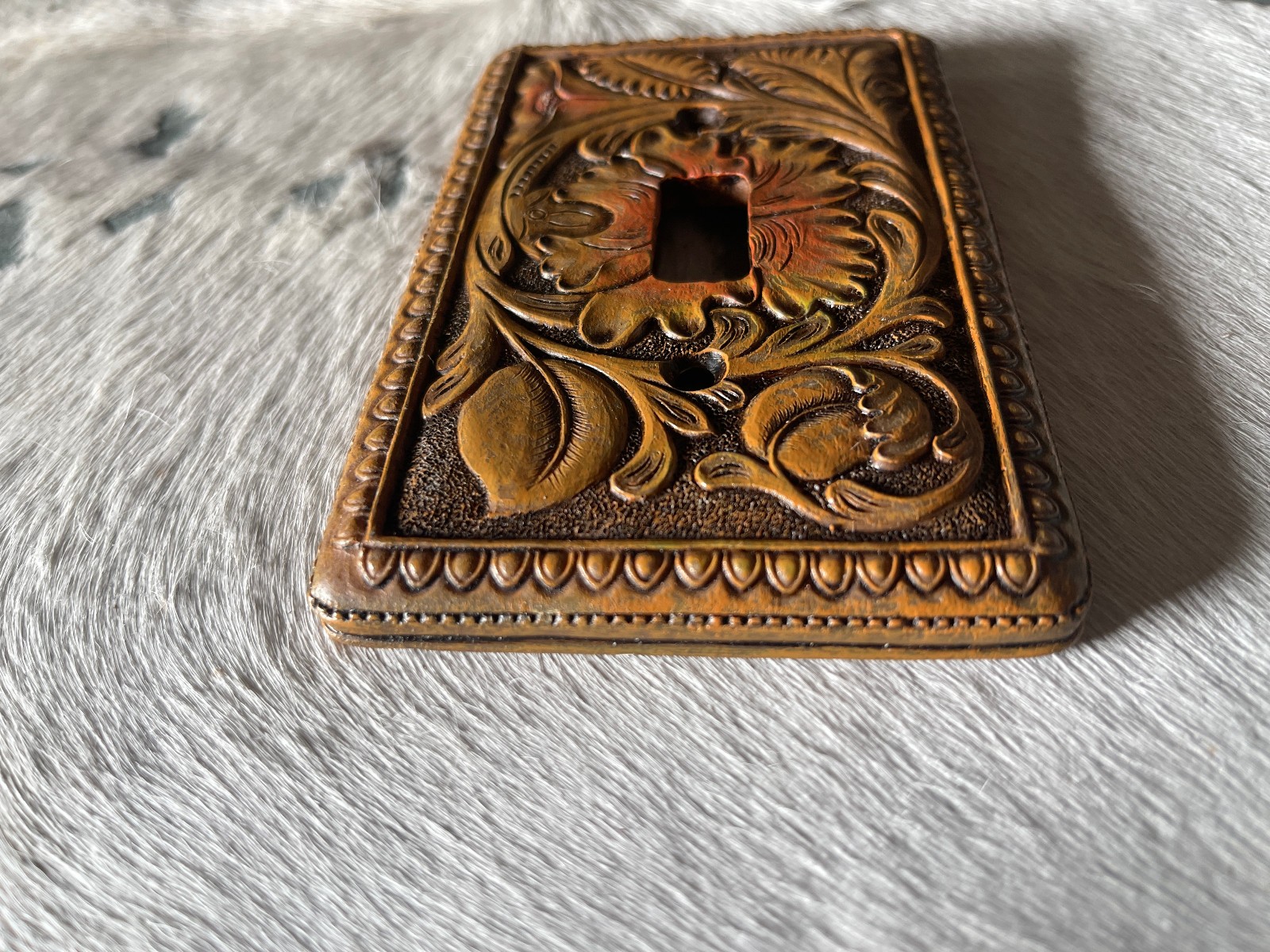 Western Light Switch Plate Cover 5.25 x 3.5 in Leaves Resin Brown Single