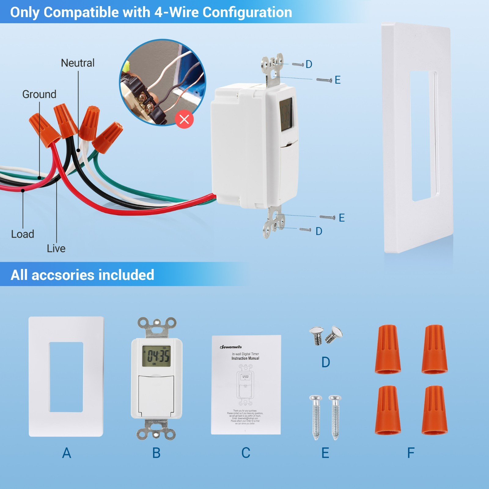 DEWENWILS 7 Day Programmable In-Wall Timer Switch Digital , ON/Off Settings