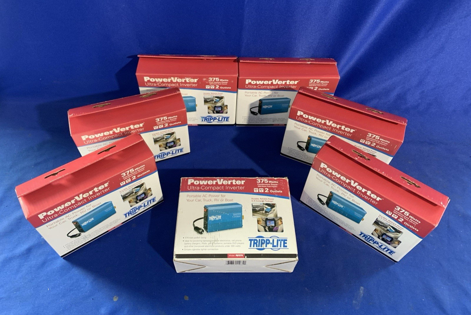 7 Tripp Lite PowerVerter 375W Inverter 12V DC Input/120V AC Output 2 Outlets Lot
