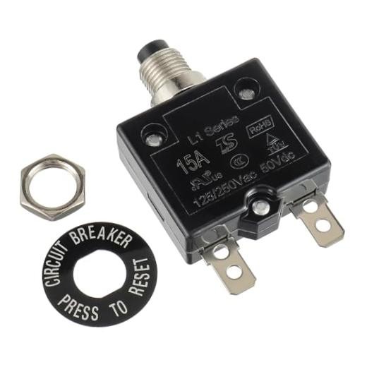 15 Amp Push Button Circuit Breaker 125-250V AC 50V DC | L1 Series Manual 15A