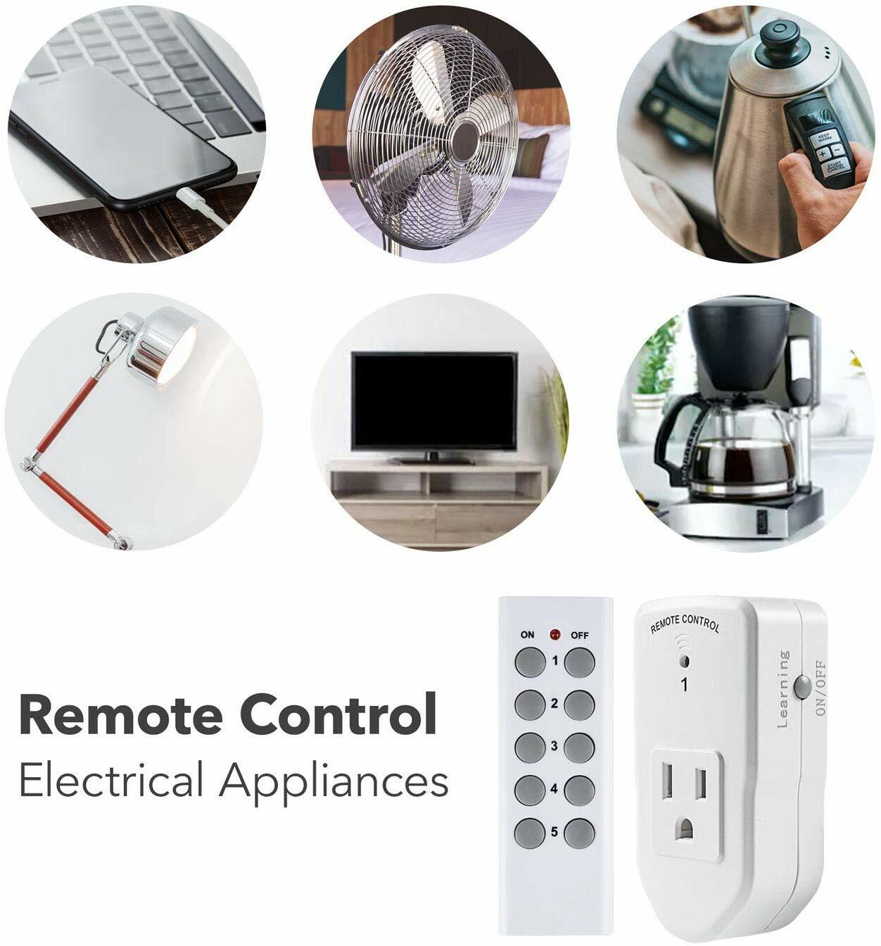 BN-LINK 5 Pack Wireless Remote Control Outlet Switch Power Plug In for lights
