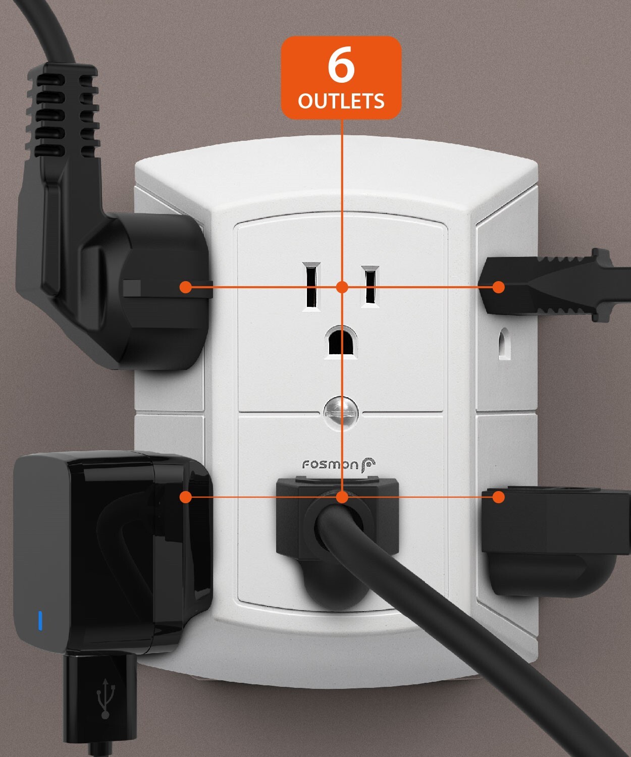 Fosmon x2 [ETL Listed] 3 Sided Grounded Indoor Wall Tap Adapter 6 Outlet AC Plug