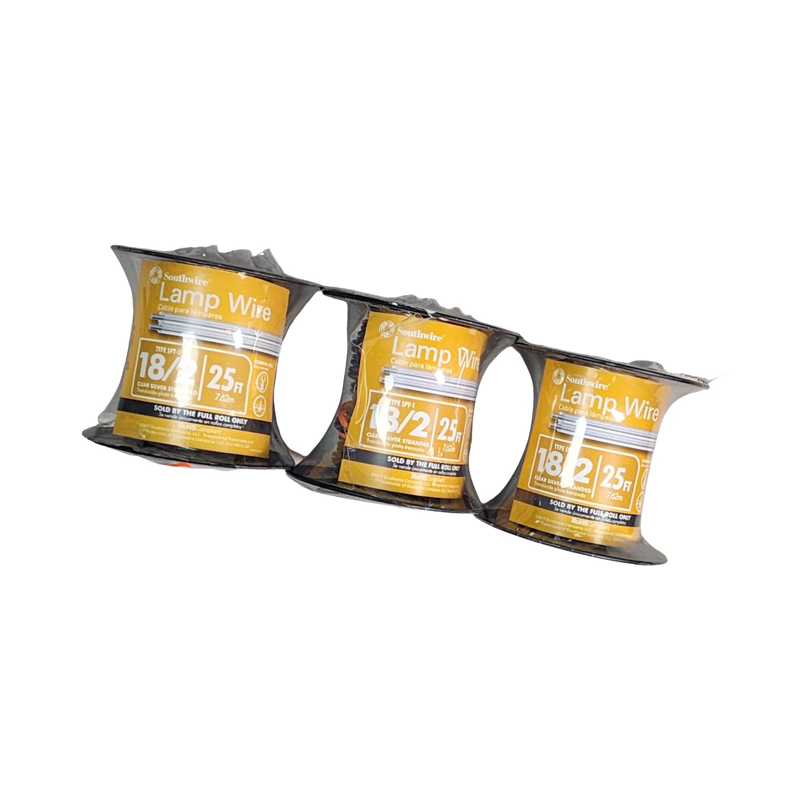 3-Pack Southwire SPT-1 18/2 Clear Silver Stranded Lamp Wire Flexible Cord 25 ft