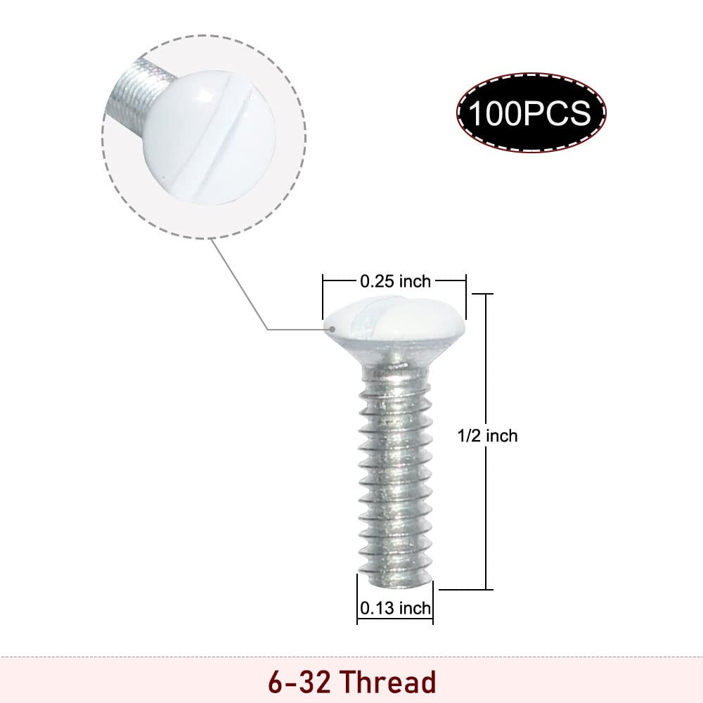Wall Plate Screws, 100 pcs White Outlet Screws 1/2″ Long 6-32 Thread Light El…