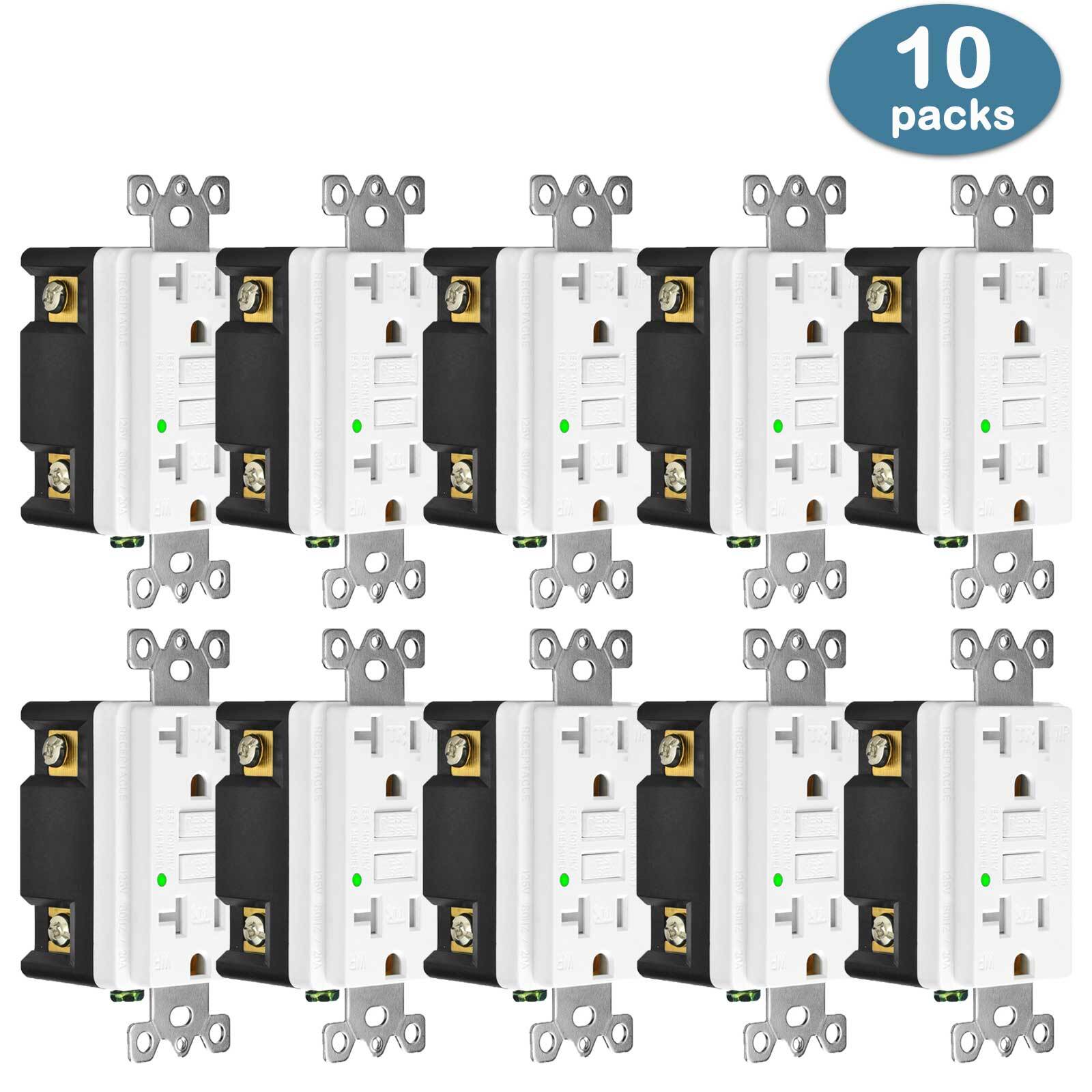 20A AMP GFCI GFI Safety Outlet Receptacle w/ Wall Plate – ETL Listed TR WR 10PCS