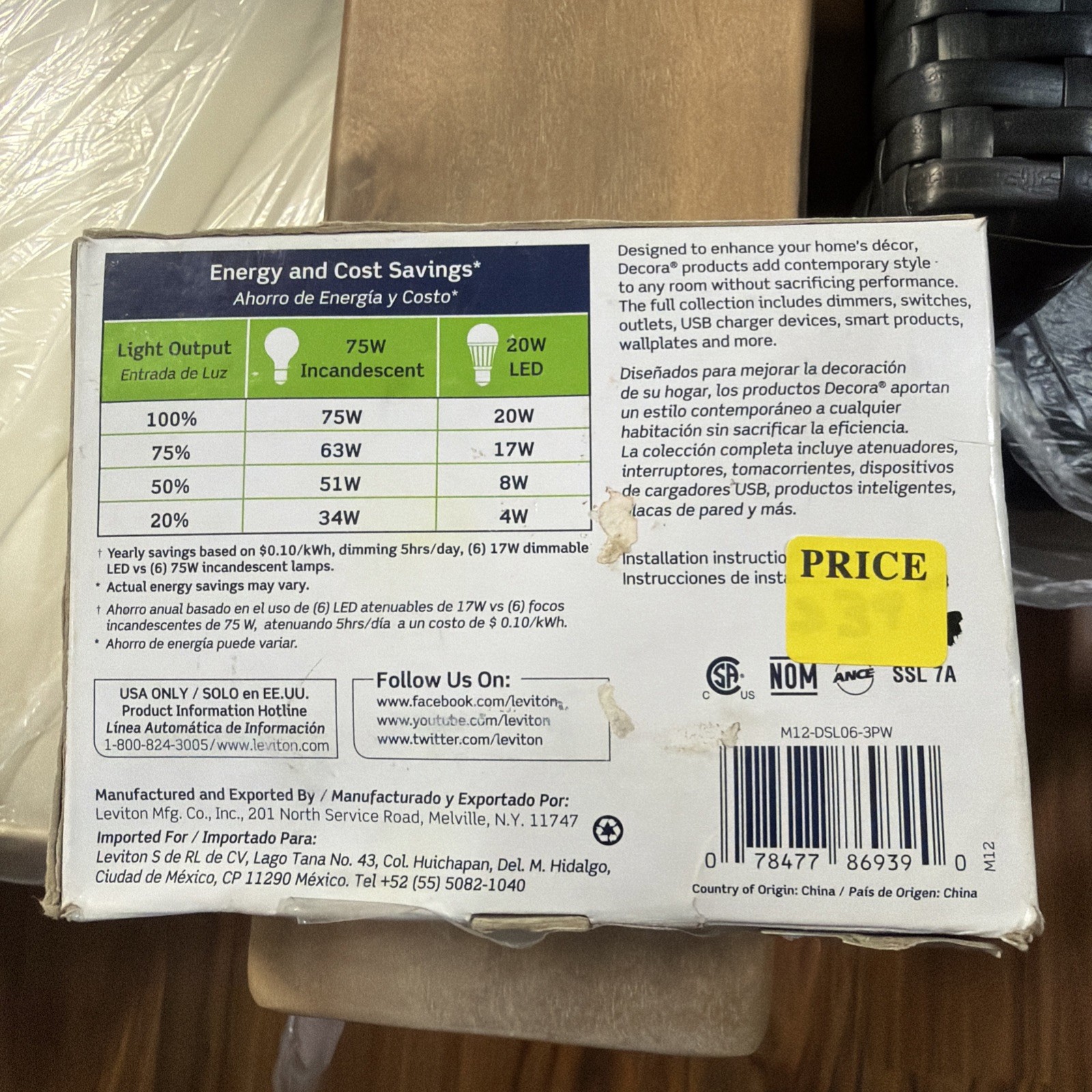 Leviton Decora 600W Single-Pole/3-Way Universal Rocker Slide Dimmer White 3-Pack
