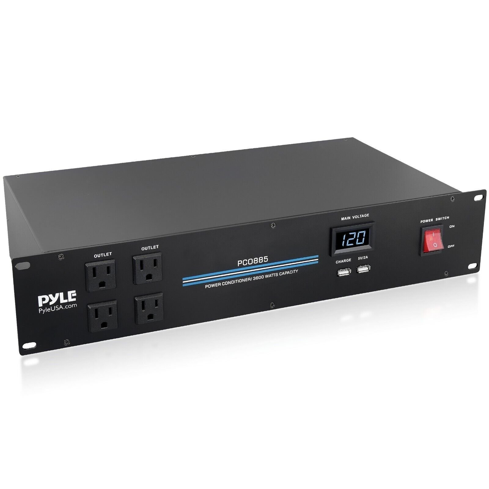 Pyle 19″ Rack Mount Power Supply USB Chargeport 20 Outlets 3600 Watt 120V
