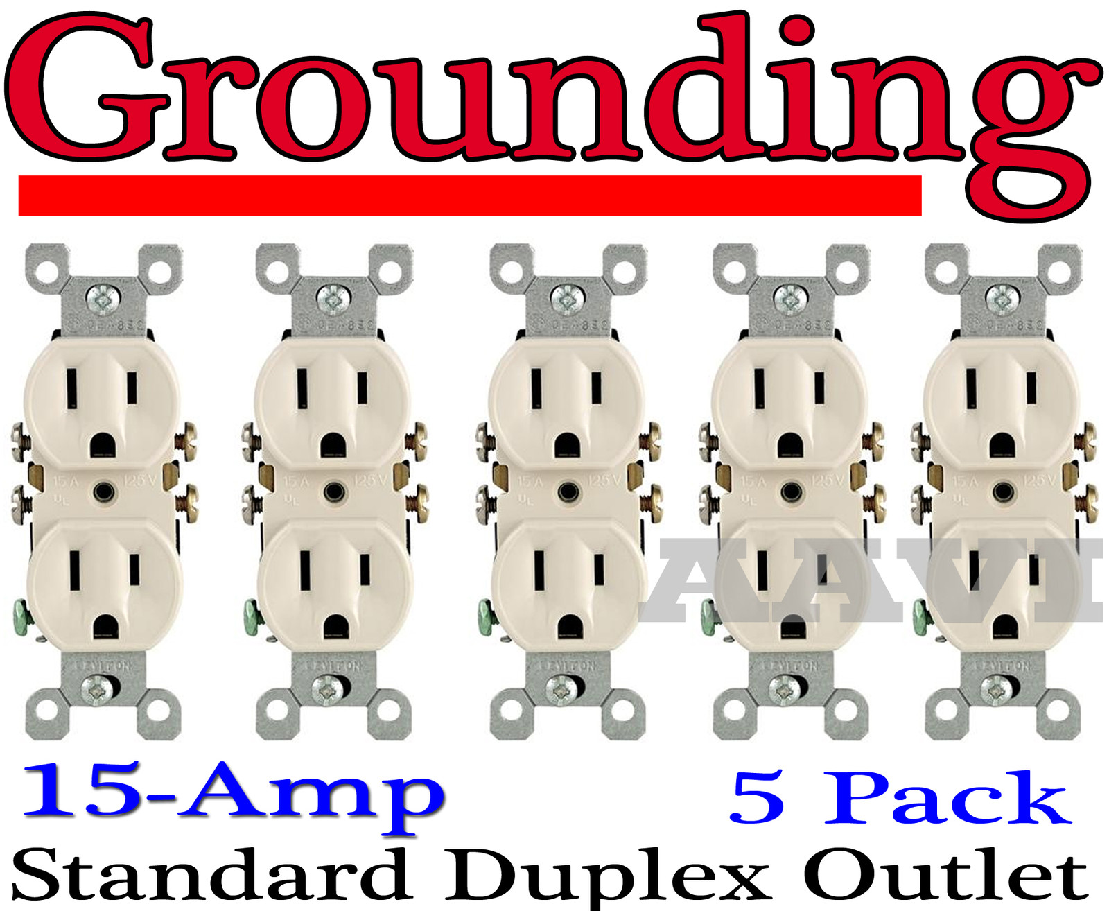 Lot of 5 Electrical Screw/Push Outlet Grounding Duplex Standard Receptacle 15 Am