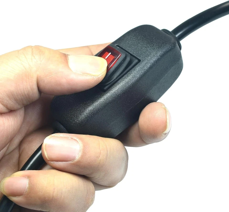 Flat Plug Extension Cord with ON Off Waterproof 3-Prong Plug, black