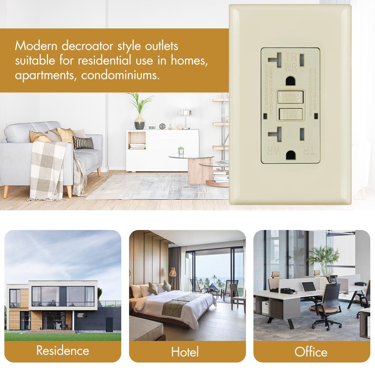 20A GFCI Receptacle Outlet,Tamper Resistant,LED Indicator, Ivory,125V ETL listed