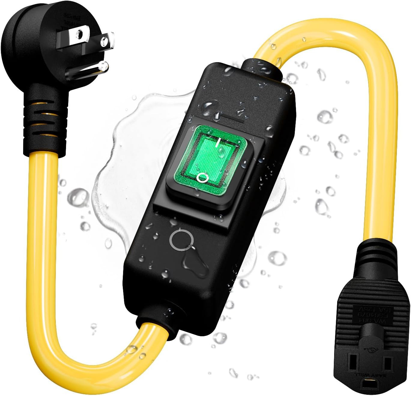 New 3 Prong Waterproof Extension Switch Cord Heavy Duty Inline Fast Shipping