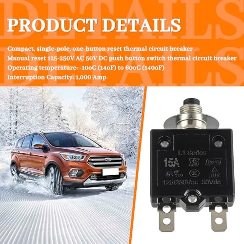 15 Amp Push Button Circuit Breaker 125-250V AC 50V DC | L1 Series Manual 15A