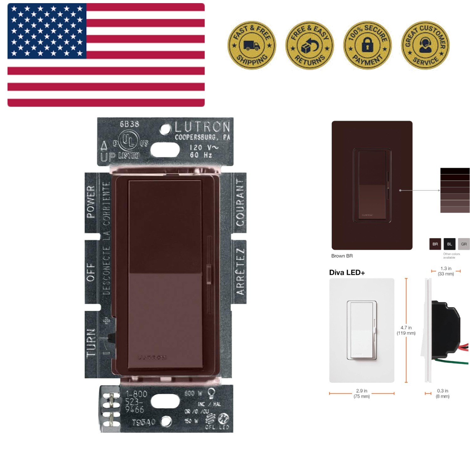 LED+ Dimmer Switch, 1 pack, Brown