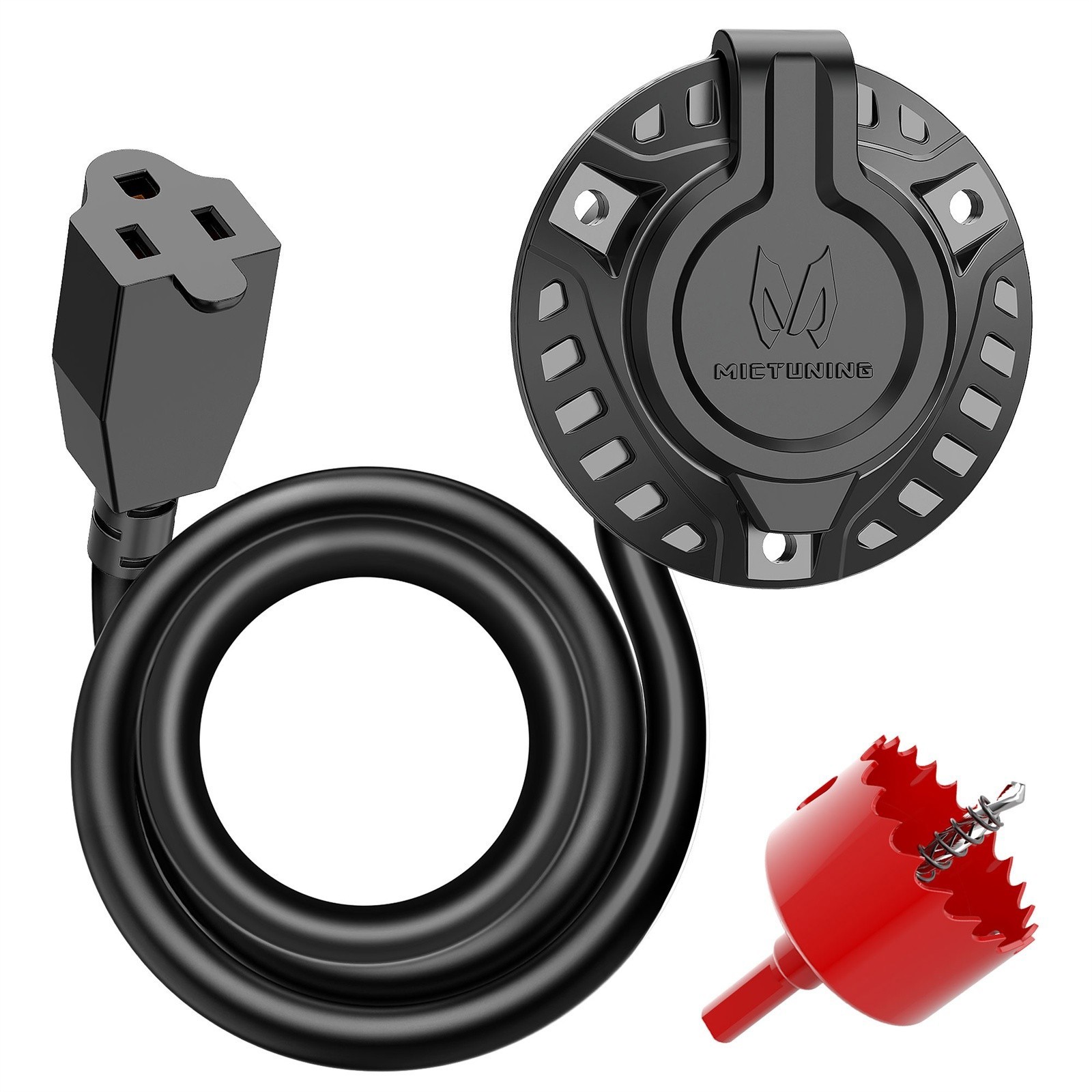 MICTUNING 15A 125V AC Port Plug with 18-Inch Integrated Extension Cord