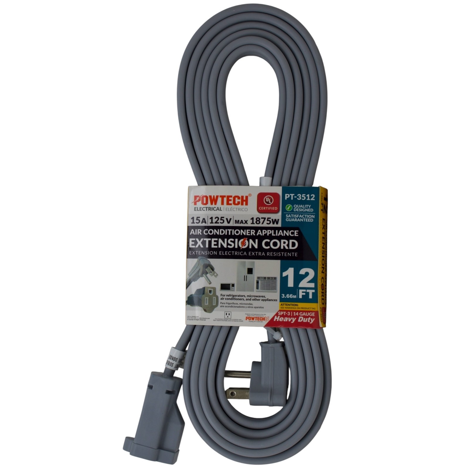 12′ Foot 14 Gauge 3-Prong Heavy Duty Appliance Extension Cord – UL Certified