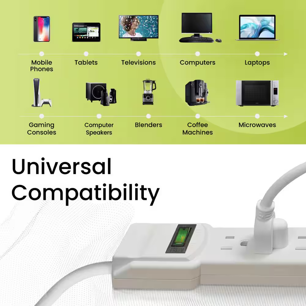 6 Outlet Surge Protector with 6 ft. Heavy Duty Cord – White