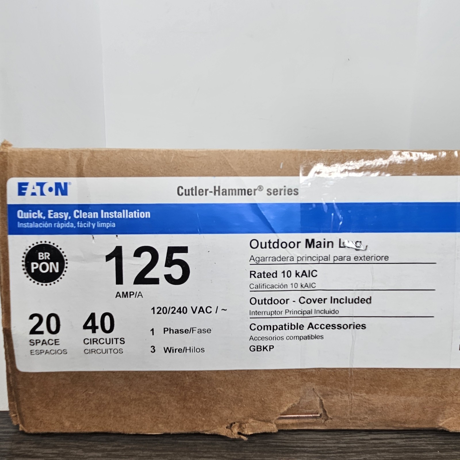 Eaton BRP20L125R 125A 120/240V 20-Space 40-Circuit Outdoor Main Lug NEW