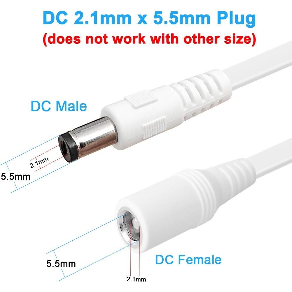 10FT DC Power Extension Cable 5.5mm x 2.1mm 12V Cord For Security Camera