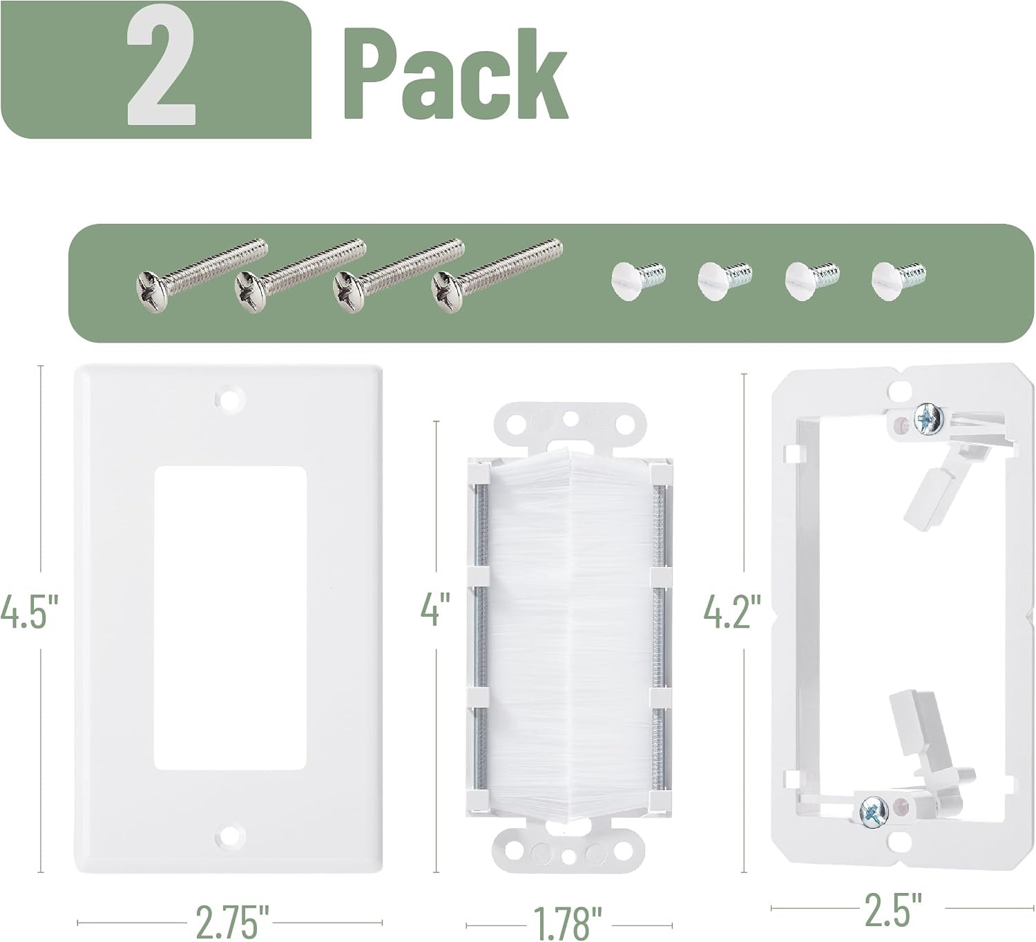 Bates- Brush Wall Plate with Low Voltage Mounting Bracket, 2 Pack, 2.75″ X 4.5″