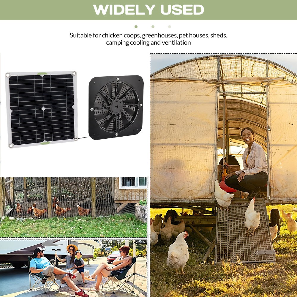 100W Solar Powered Exhaust Fan IP68 Waterproof Ventilation Kit for Chicken Coop