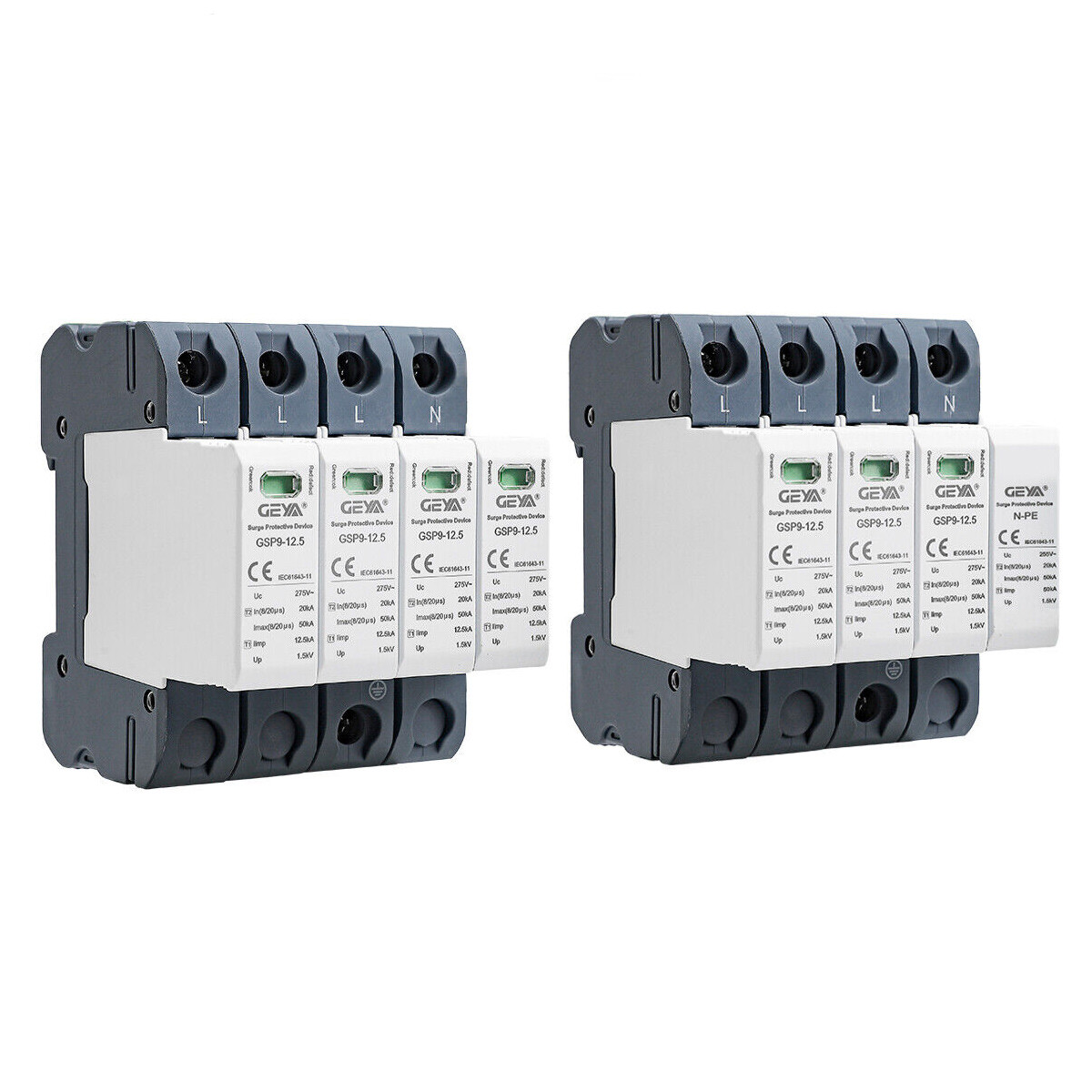 GEYA SPD 3P+NPE AC275V Surge Protector Lighting Arrester 12.5KA T1+T2 Class 50KA