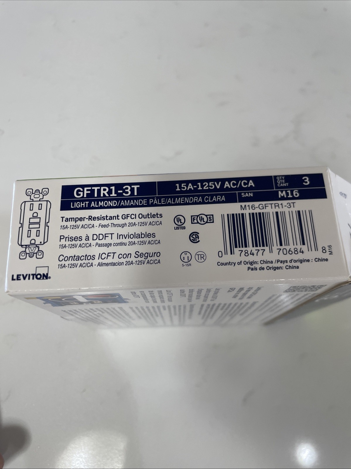 Leviton GFTR1-03T SmartlockPro 15A Polycarbonate Duplex Light Almond GFCI Outlet