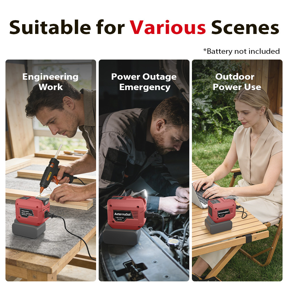 Peak 500W Surge 250W Power Inverter for Milwaukee M18 Battery DC 18V to 110V AC