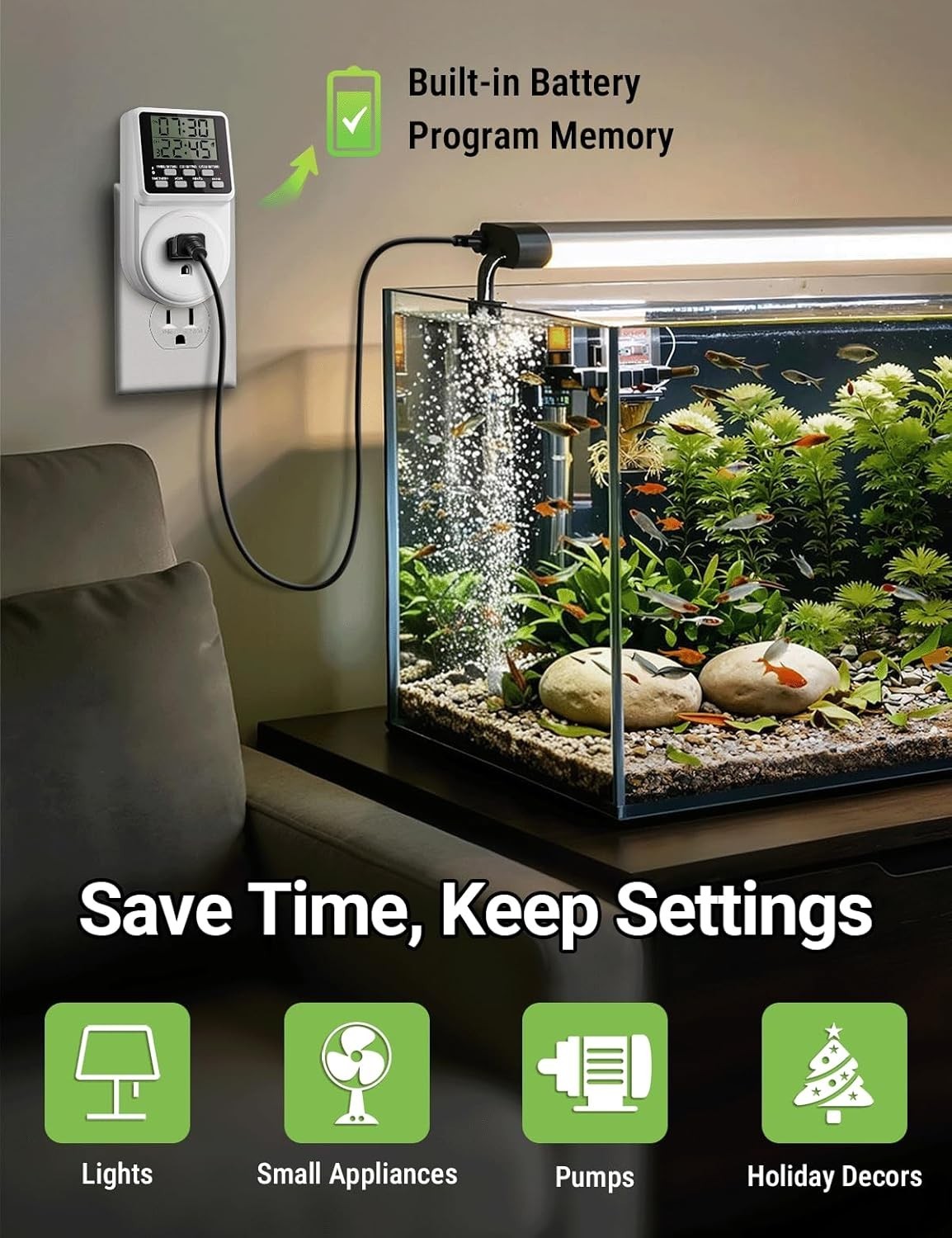24 Hour Programmable Timer Switch for Outlets 120V 15A Indoor Energy Saver