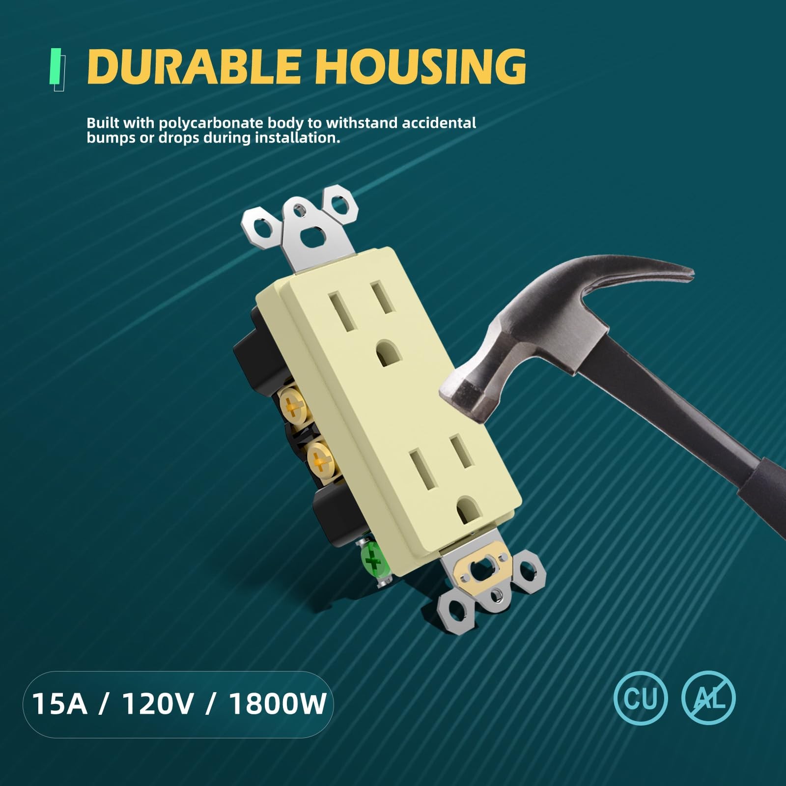 Decorator Receptacle Outlet, 15A 125V Standard Electrical Wall Socket, 2 Pole…