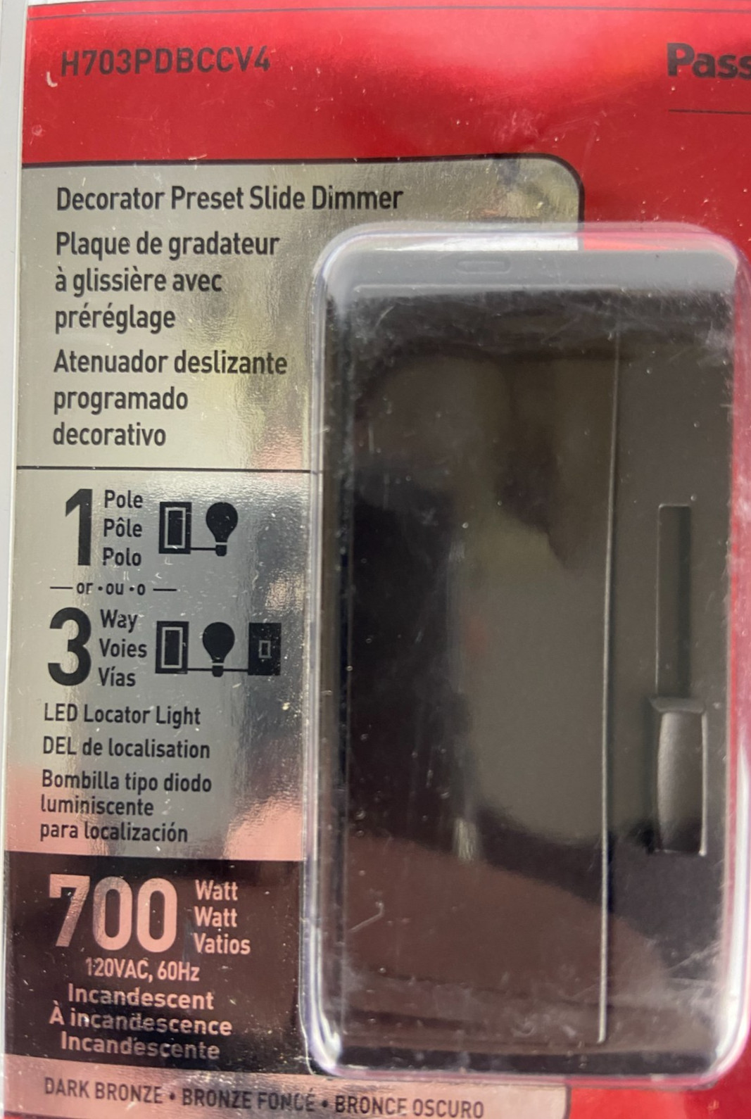 Legrand Pass & Seymour Decorator Preset Slide Dimmer Dark Bronze 700W – NEW