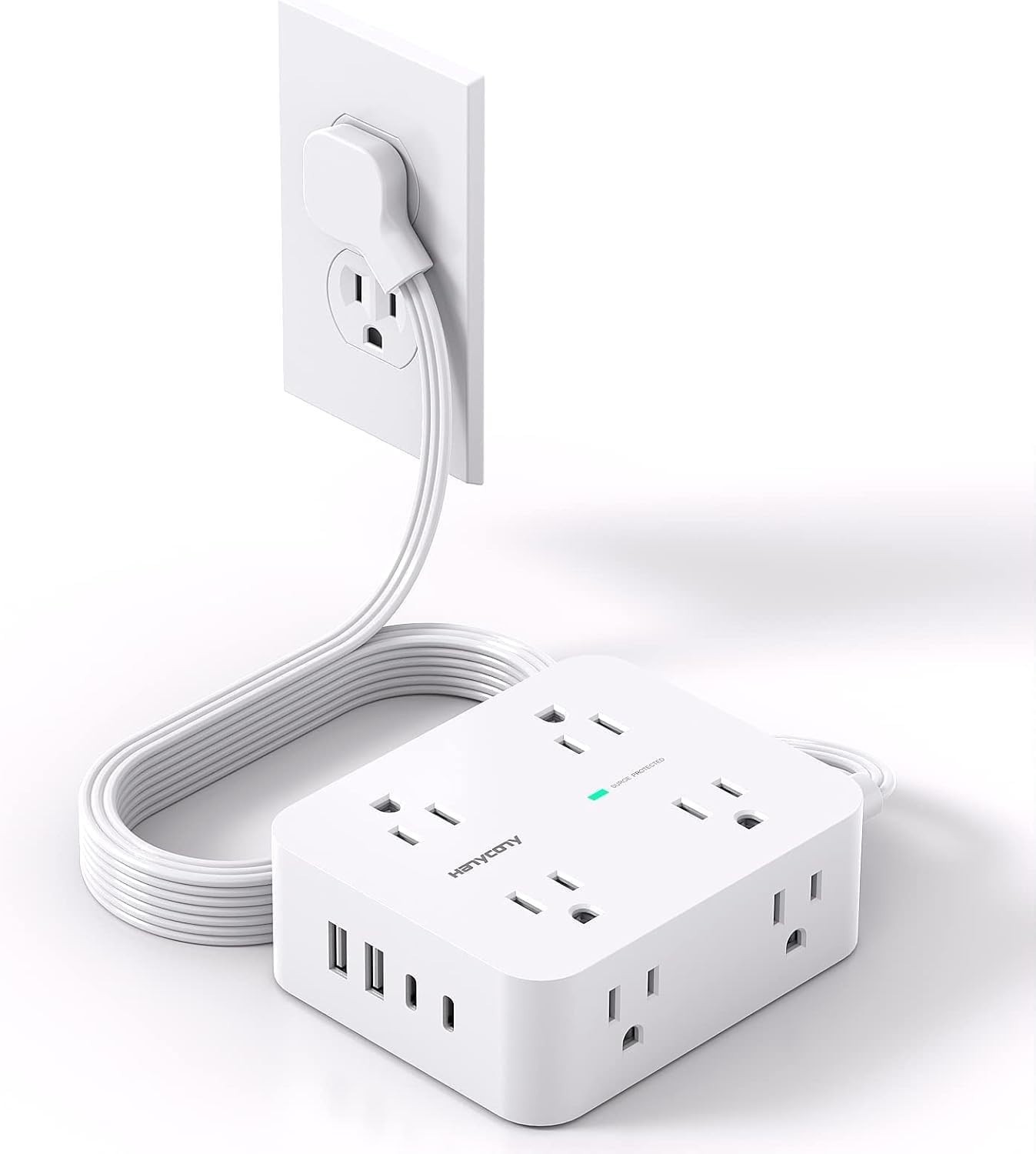 Ultra Thin 5ft Power Strip with 8 Outlets & 4 USB Ports – Safe for All Devices