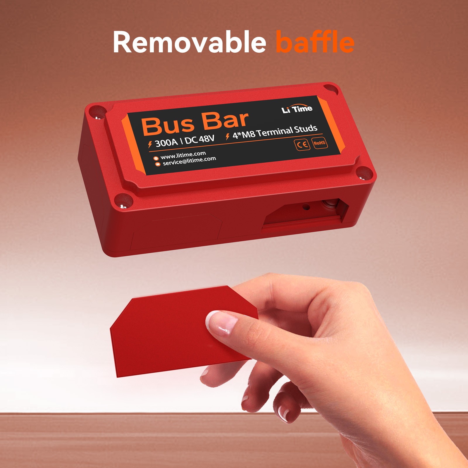 2Pcs LiTime 300A Bus Bar 4*M8 Terminal Posts for LiFePO4 Batteries Red+Black