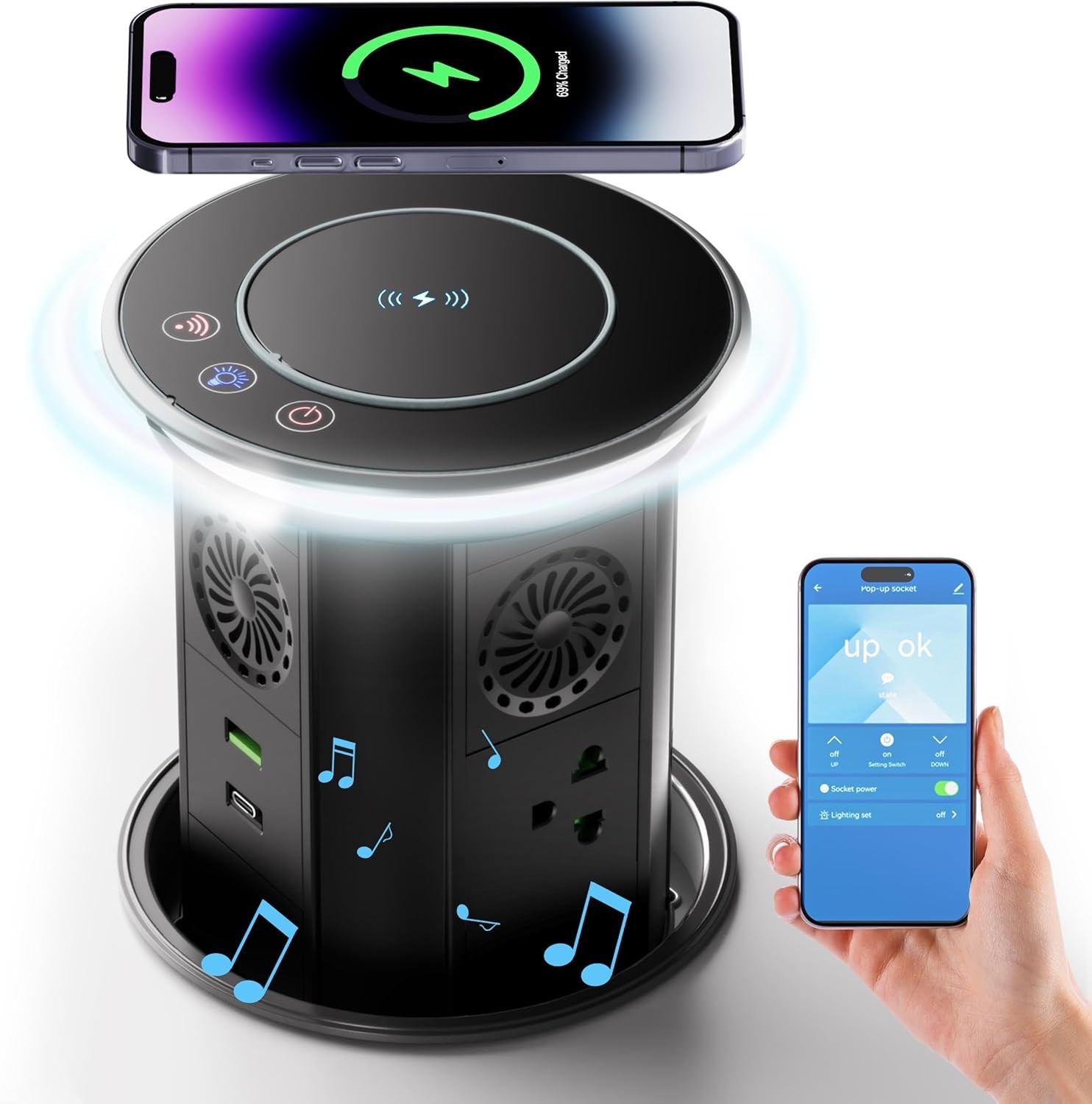 Smart Pop Up Outlet with 15W Wireless Charger & APP Control – 3 AC & 2 USB
