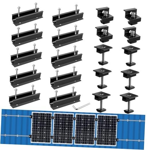 Black Solar Panel Mounting Brackets – 4.72″ Rails + 1.38″ & 1.18″ Clamps