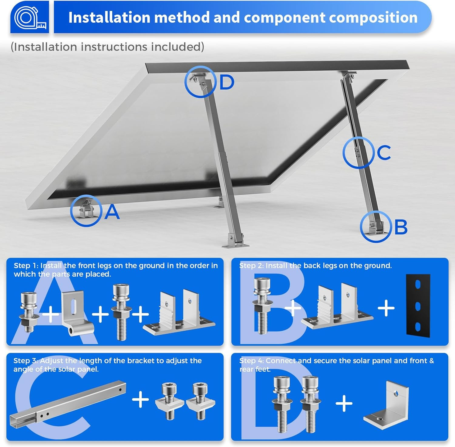 2 Set Adjustable Solar Panel Tilt Mount Brackets Aluminum Alloy Mounting Bracket