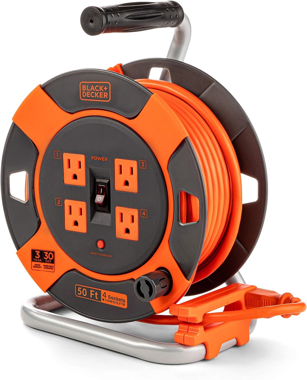 50 Ft. Retractable Extension Cord Reel With 4 Outlets, Multi-Plug Extension