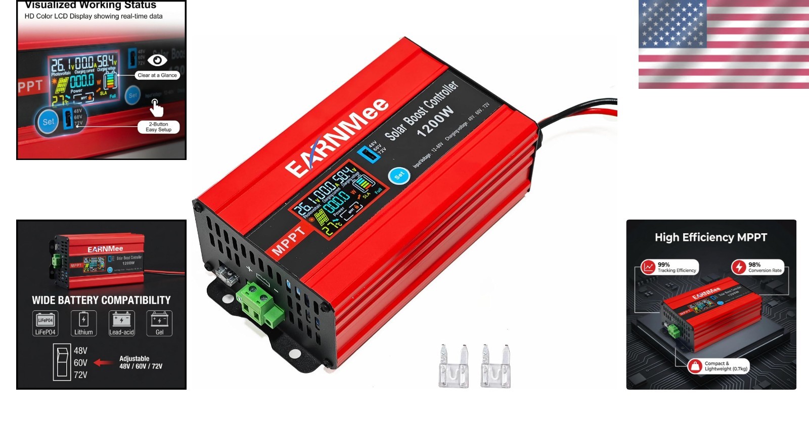 Compact 1200W Solar Controller with 30A Input, Compatible with All Battery Types
