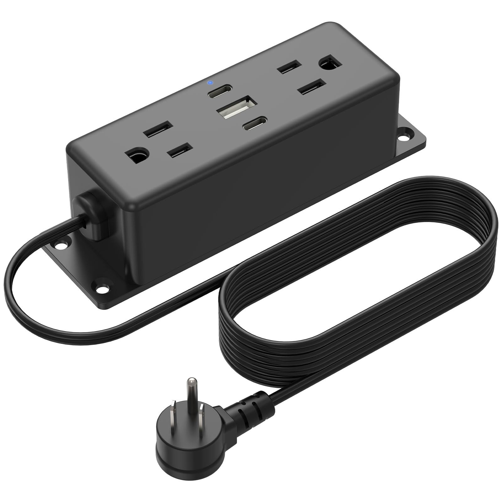 CCCEI Wall Mount Power Strip with USB Ports, Under Desk Mountable 6FT, Black