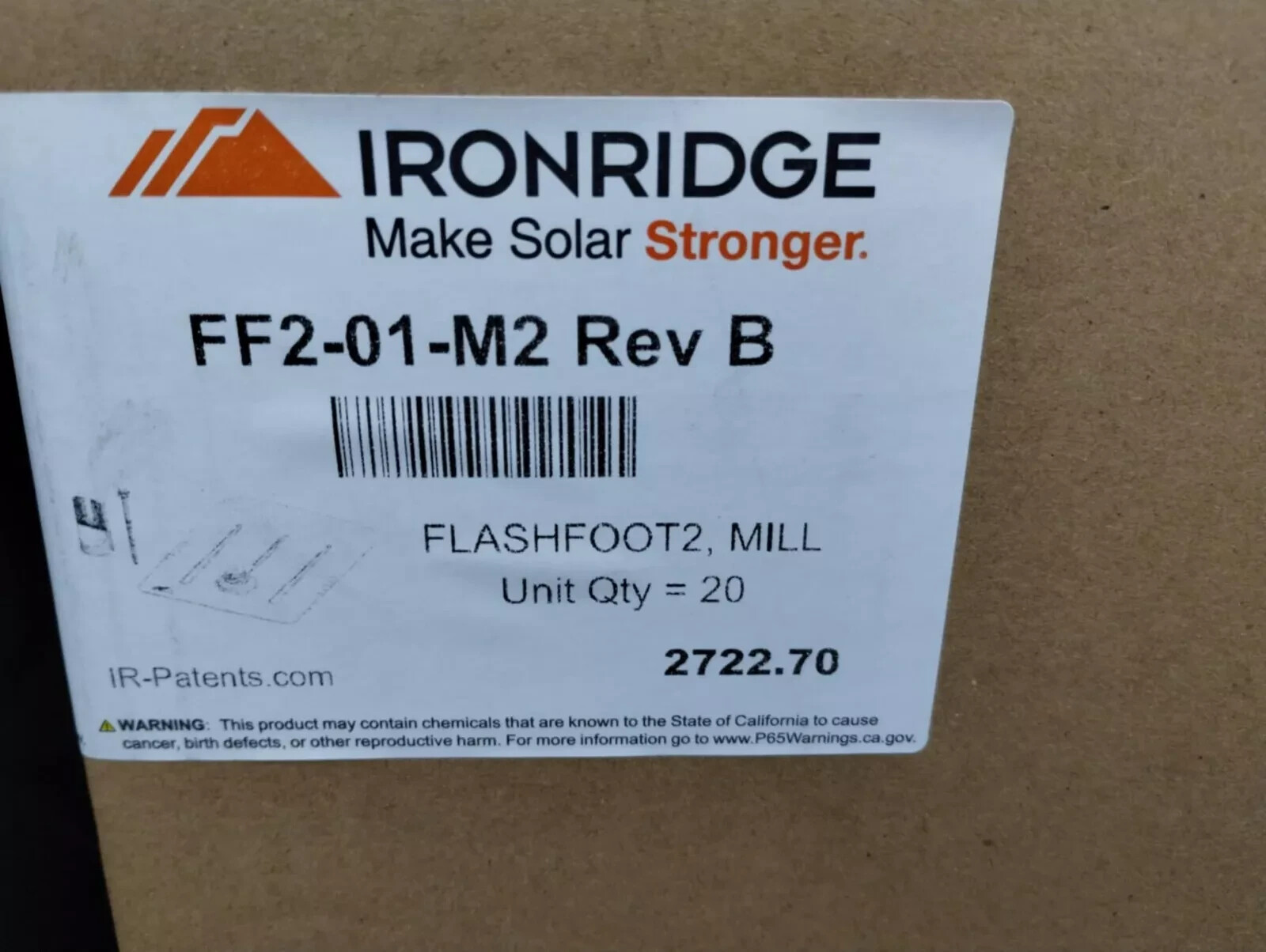 IronRidge FlashFoot 2 Kit, Qty: 20 Mil M IR FF2-01-B2 Rev B (Black Finish)