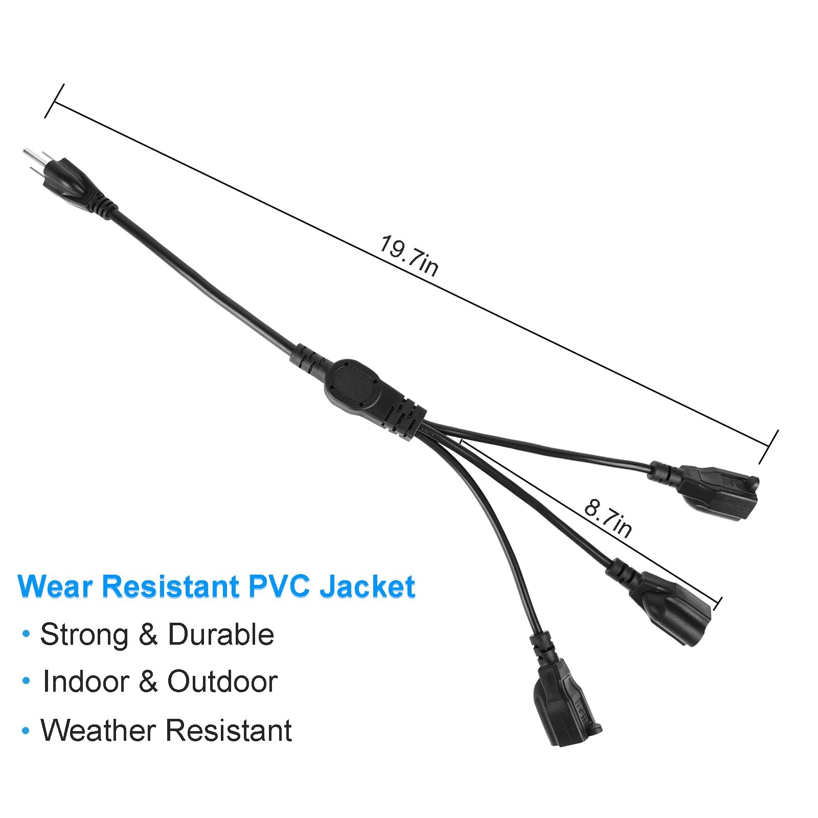 1.6 FT 3-Prong 1-to-3 Outlet Power Cord Splitter 16AWG 10A/1250W NEMA