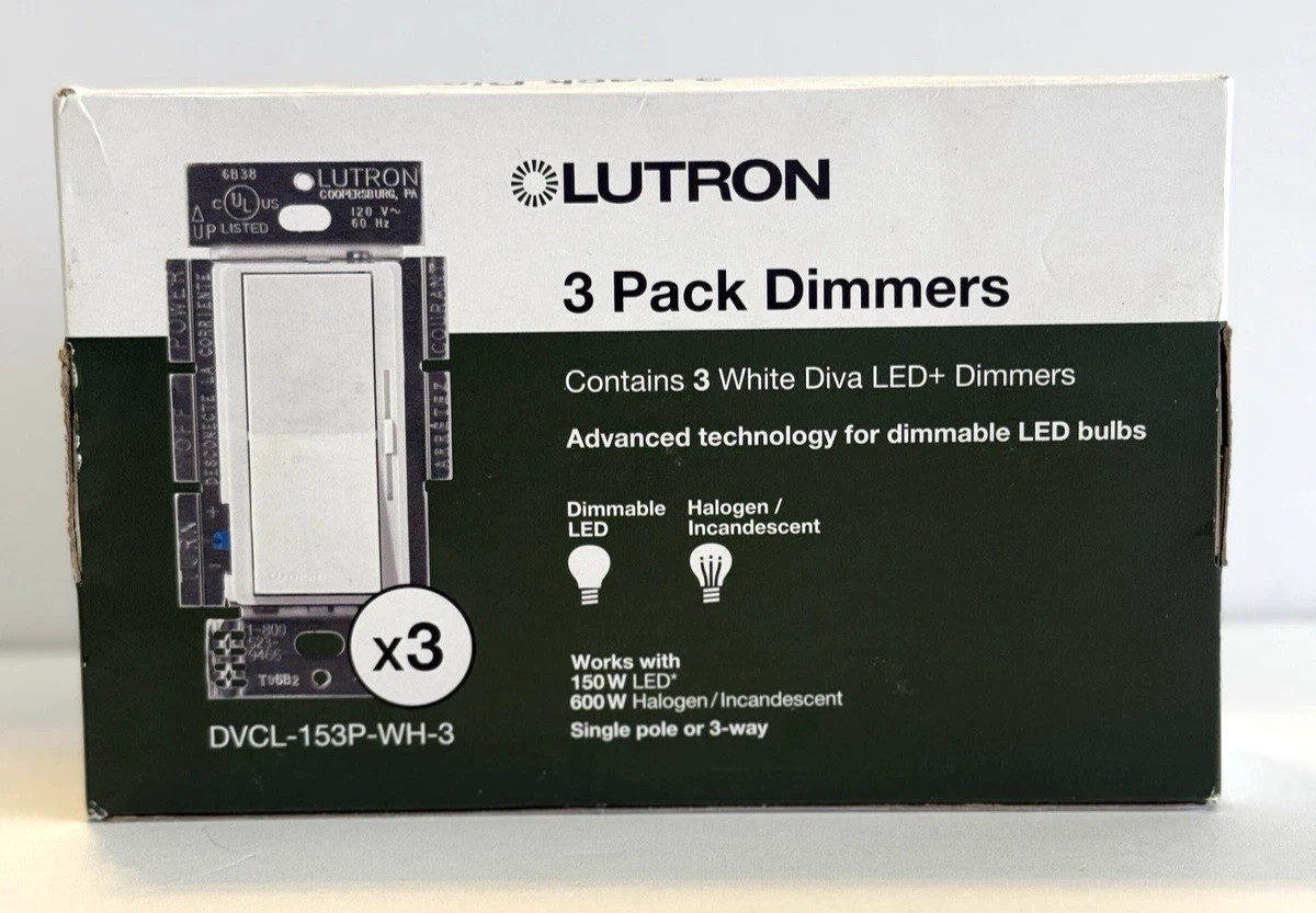 Lutron DVCL-153P-WH-3 Diva LED+ Dimmer Switch, 3 pack, White Single Pole/3 Way