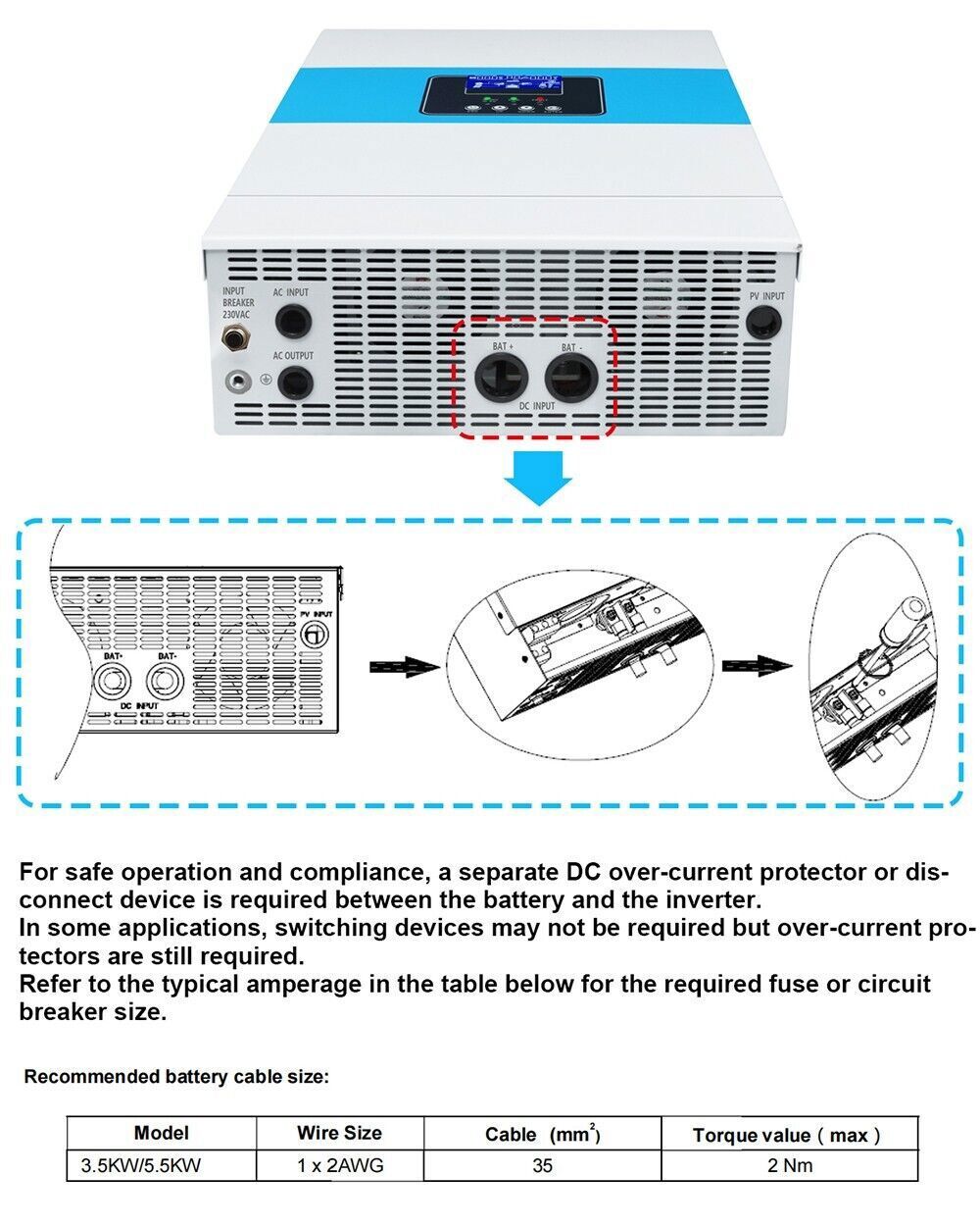 5500W Solar Hybrid Inverter MPPT Off Grid DC48V to AC230V Built-in 100A Charger