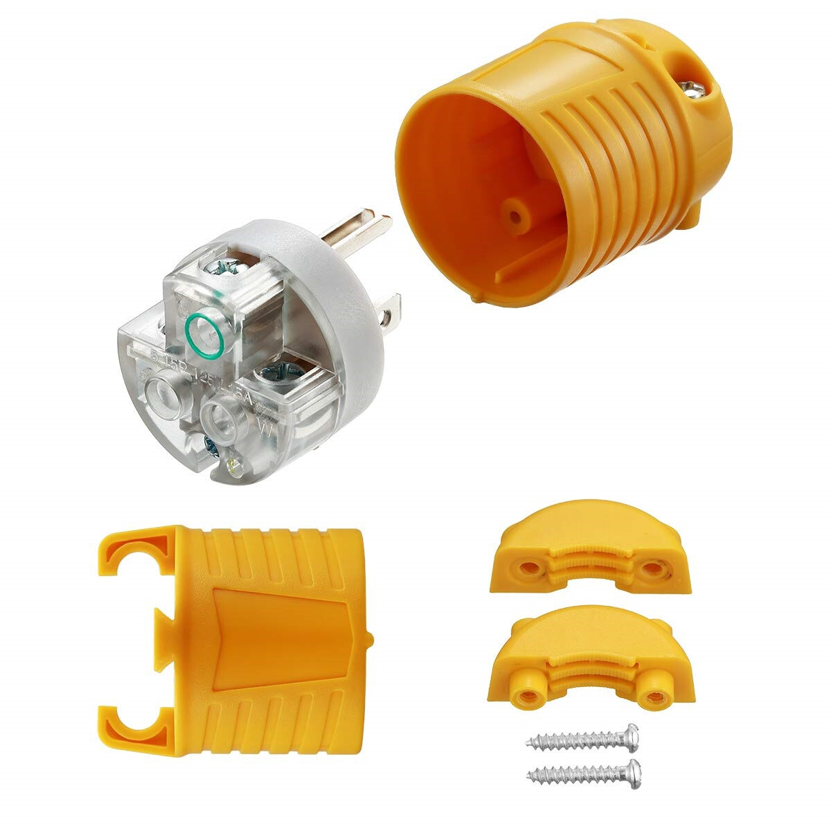 15Amp 125V Extension Cord Ends Male Female 5-15P/R Plug & Connector 3-Prong ETL